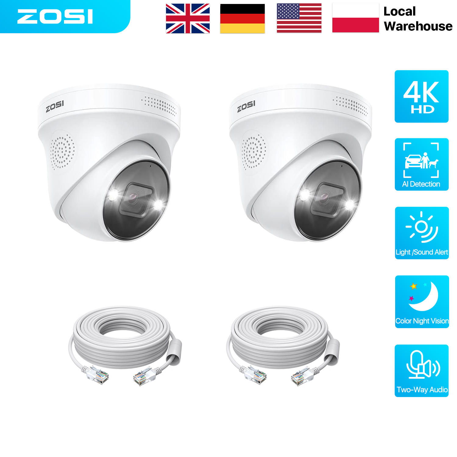 Home Security Kamera - ZOSI-Conjunto de cámara domo PoE de