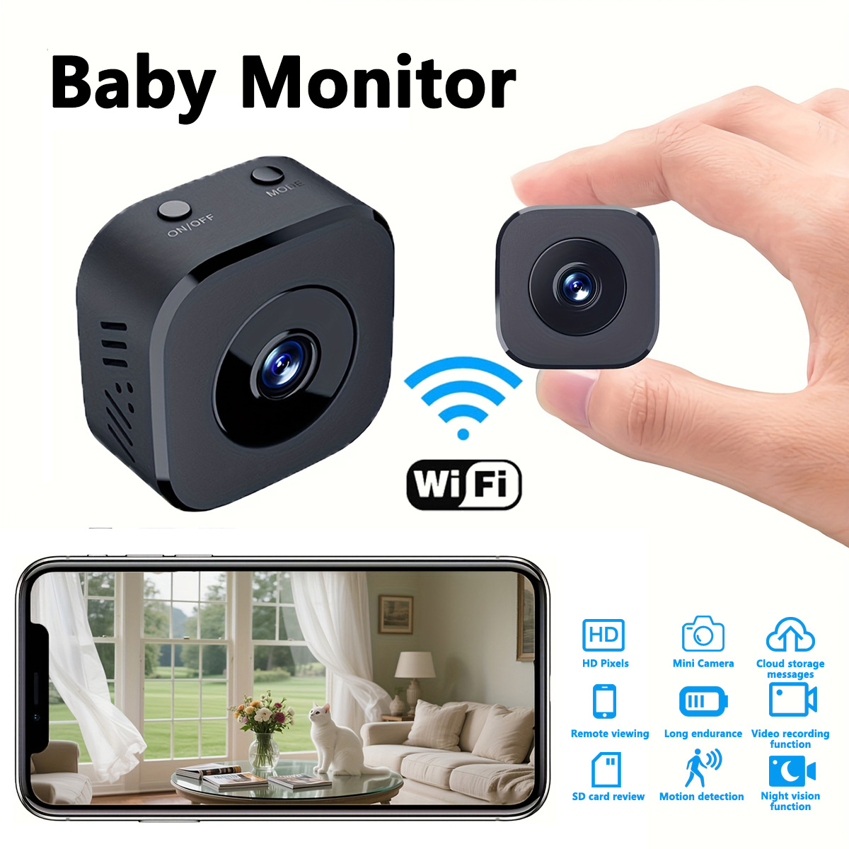 Home Security Wireless - Mini cámara WiFi HD de 1080P,